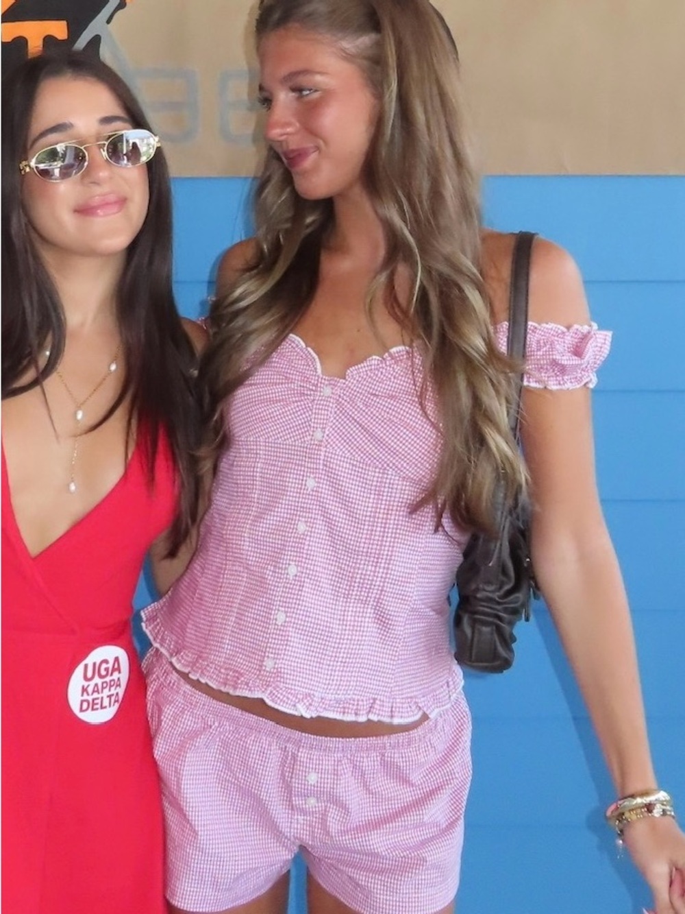 Brandy Melville Pink Gingham Off-Shoulder Crop Top and shorts set